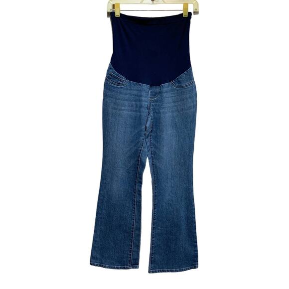 Indigo Blue Denim - Indigo Blue Petite Small Maternity Stretch Panel Cotton Blend Denim Flared Jeans